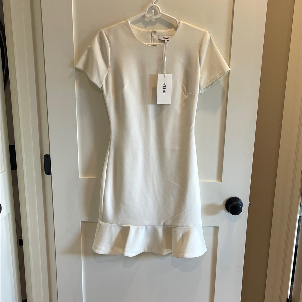Likely Cream Ruffle Hem Dress